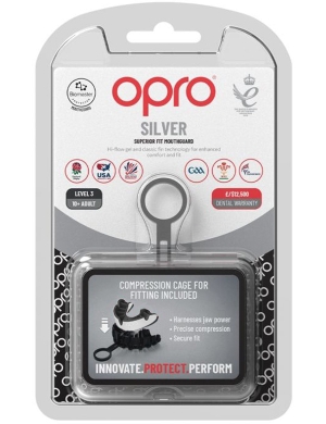 Opro Silver Match Level Gumshield (10yrs - Adult) - White/Black